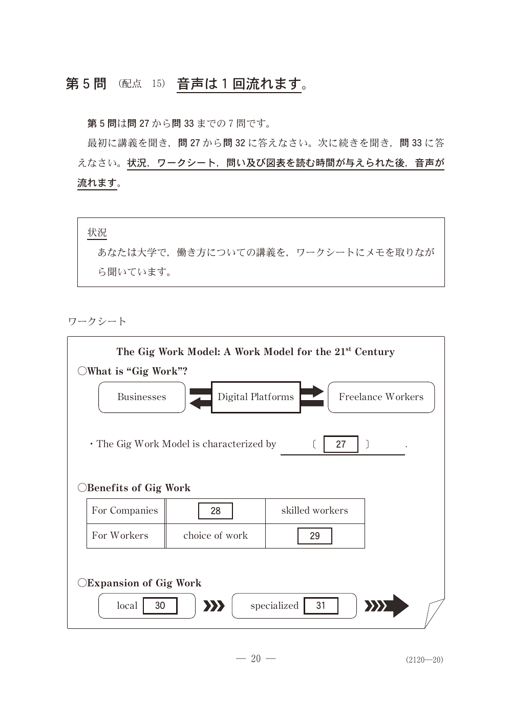 問27の問題冊子ページ(図表)